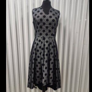 Samuel Dong Sleeveless Hi-Low Black Polka-Dot Mesh Overlay Dress